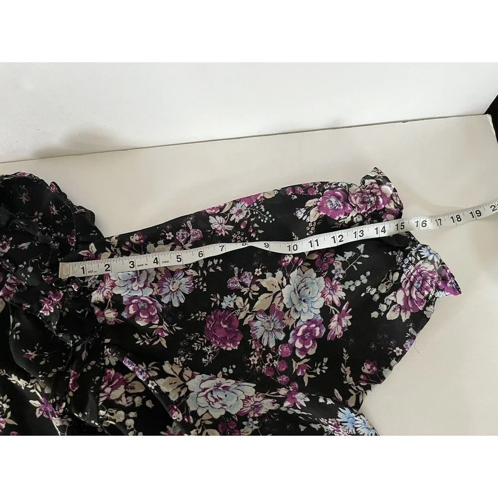 Woman Within Blouse 1X Floral Peasant Top Ruffle Neck Chiffon Boho Tunic sheer